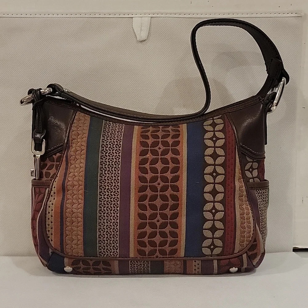 NEW‎ - FOSSIL FABRIC & LEATHER TRIM HANDBAG